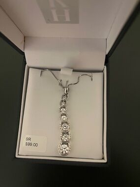 Sterling Silver Horseshoe Drop Pendant Necklace with Clear Cubic Zirconia Stones